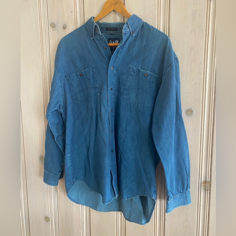 American Blue Denim Button-Up Cotton Collared Shirt